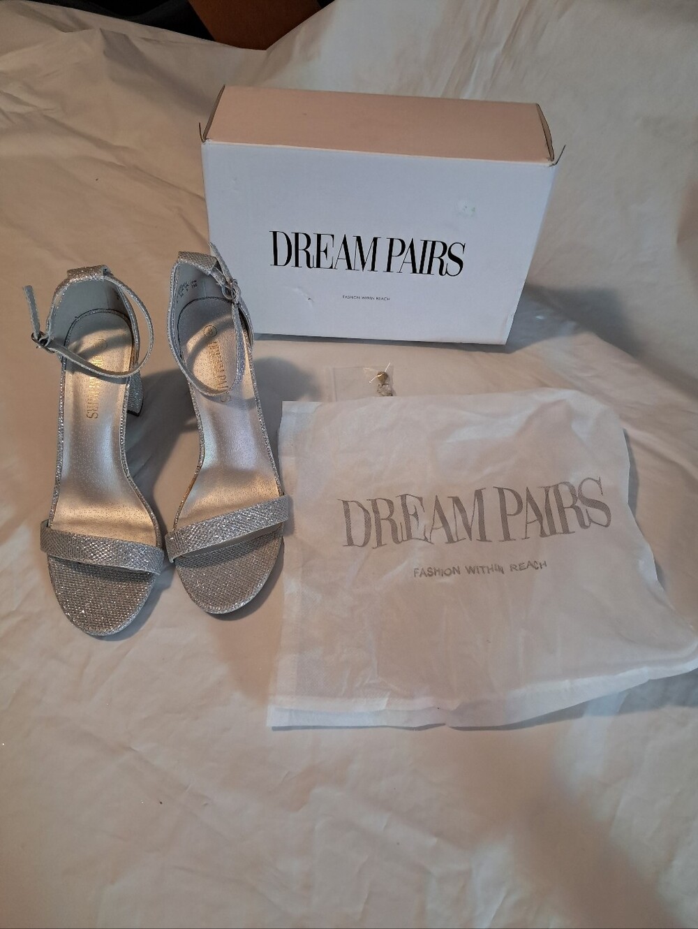 size 8 Dream Pairs Silver Glitter Ankle-Strap Heels